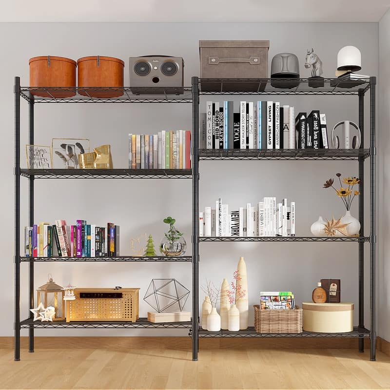 62.9''W Adjustable Storage Shelves NSF Wire Shelving Unit Multiple rows Shelving for Storage Rack Shelves - Black - 4-layer L-shaped