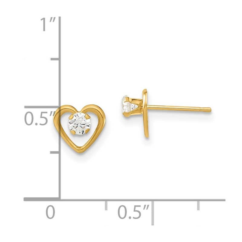 Curata 14k Yellow Gold Polished Heart with Cubic Zirconia Post Earrings