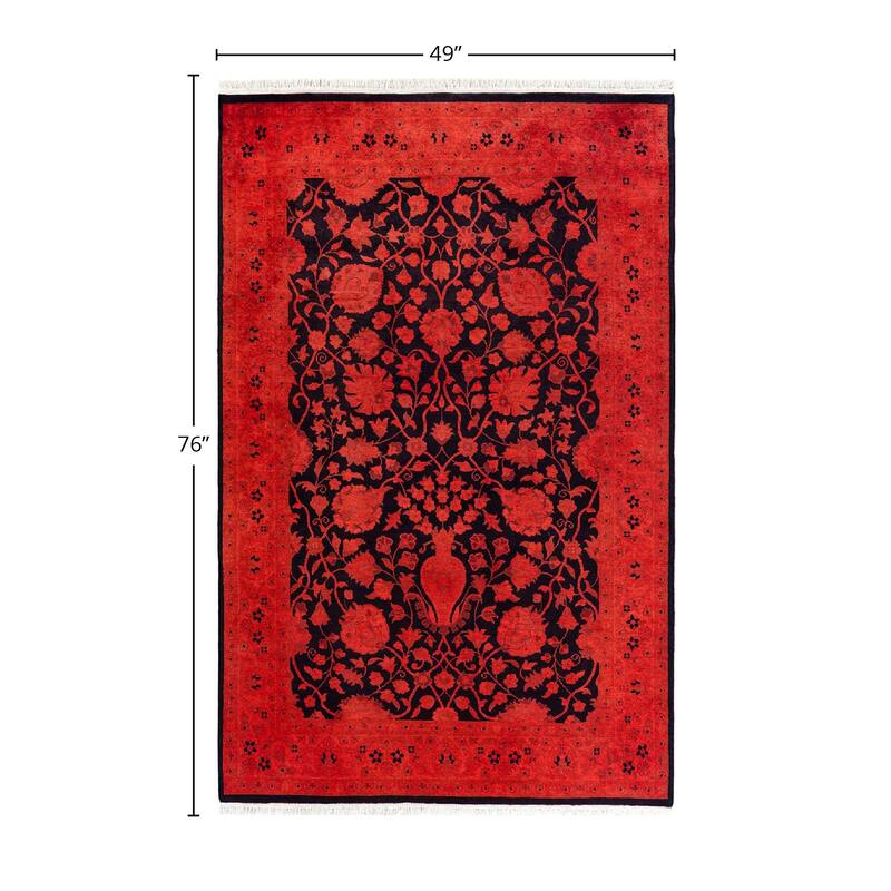 Contemporary Overdyed Wool Hand Knotted Area Rug - 4' 1" x 6' 4"