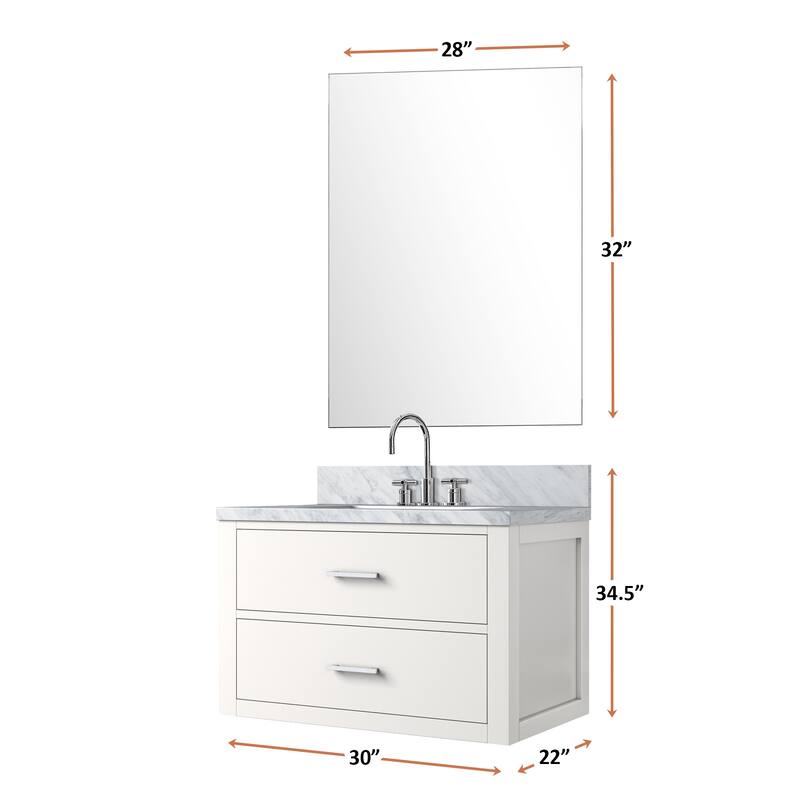 Castor Bath Vanity with Carrara Marble Top, Sink, Mirror and Faucet