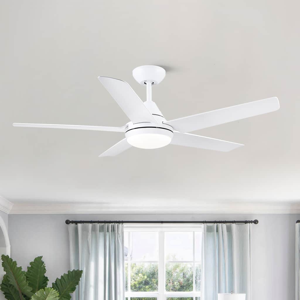 YUHAO Modern 48 in. Integrated LED Ceiling Fan Lighting with 5 White Blades - 48 INCHES