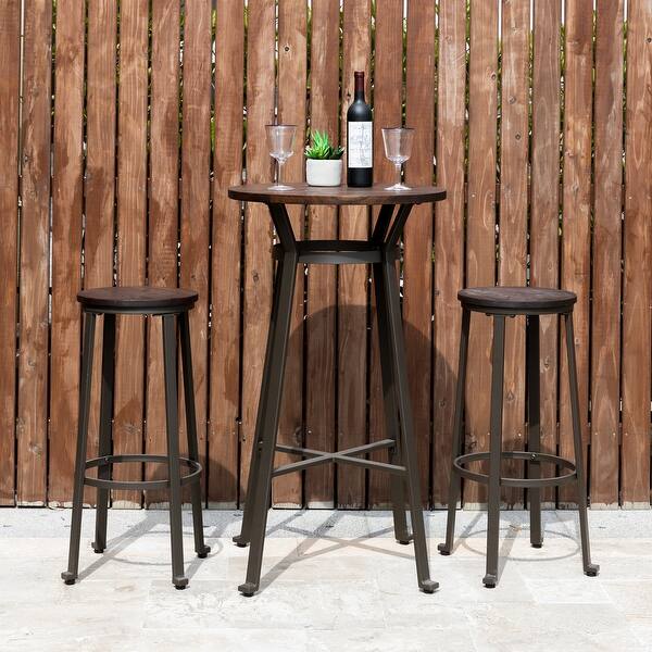 Glitzhome Farmhouse Elm Wood Top Steel Pub Bar Stools Or Bar Table On Sale Overstock 21943113