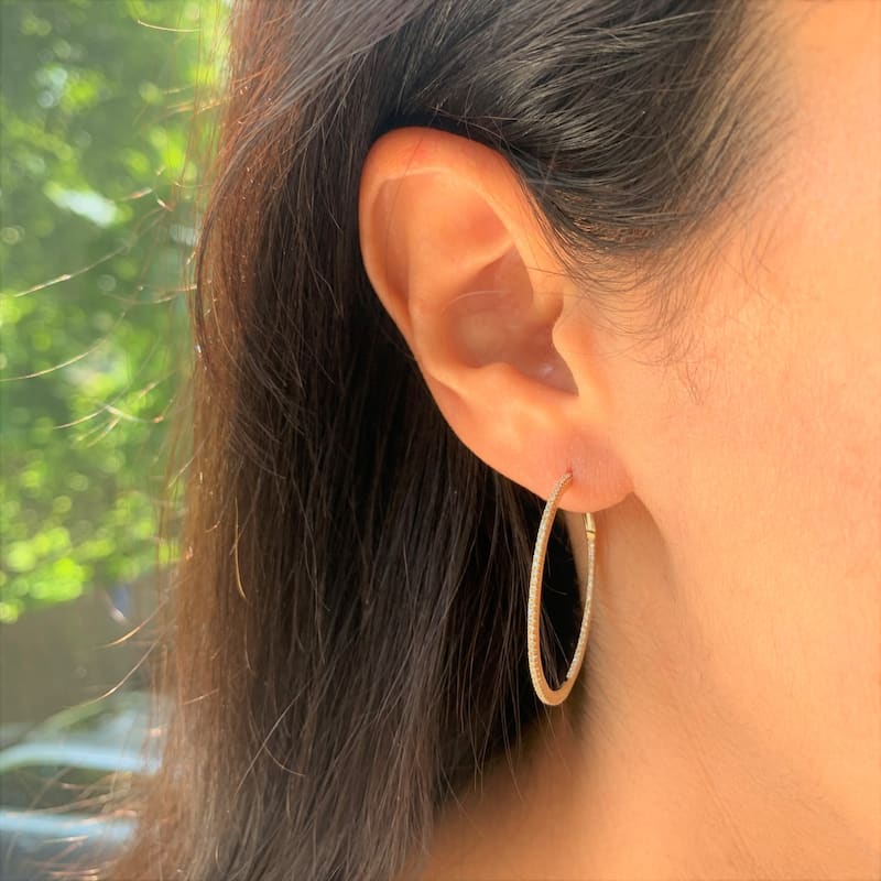 Joelle Collection Inside Out Diamond Round Hoops Earrings 1.25" 14K Gold 1/2ct TDW