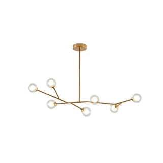 7-Light Brass Chandelier With Clear And White Glass Shades