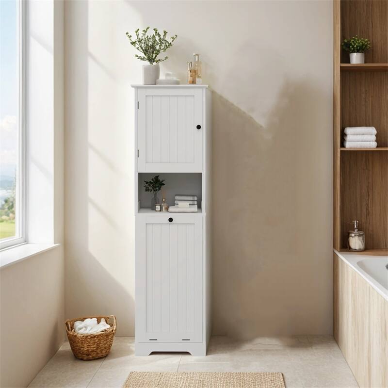 One-Compartment One-Drawer Tilt-Out Laundry Sorter Cabinet - White