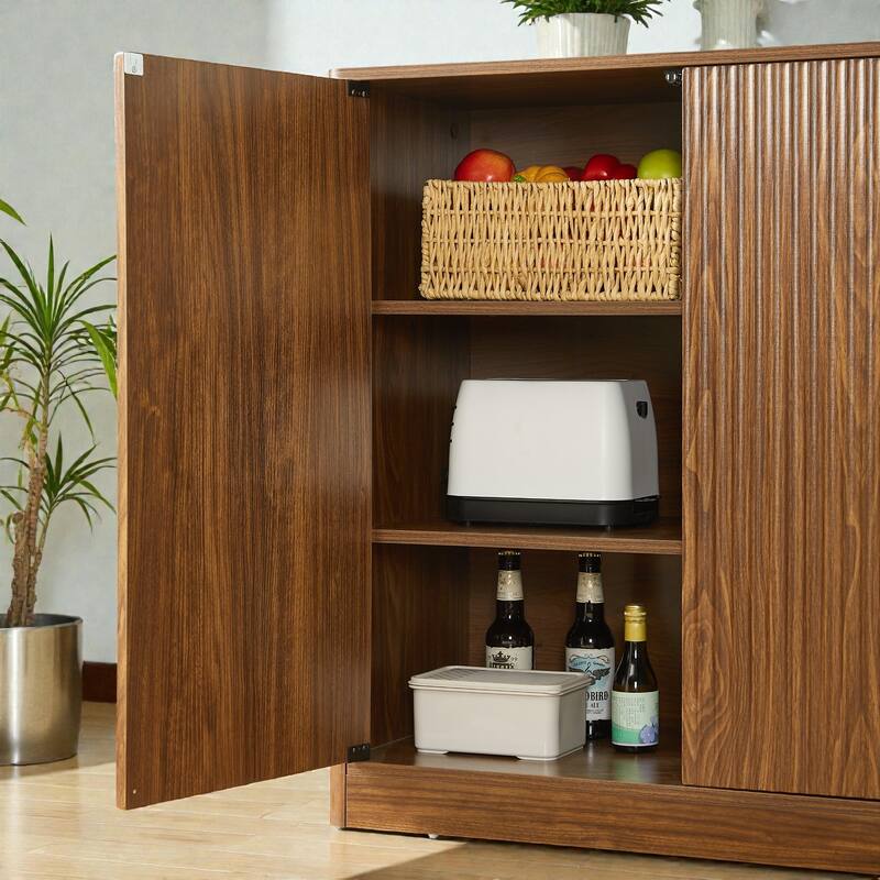 31.5 Inch Modern Wavy Sideboard Cabinet, 2 Door Curved Storage Console with Wood Grain Top