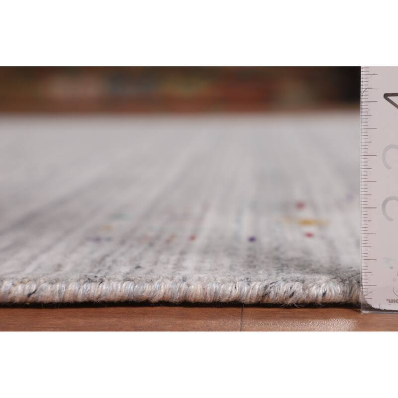Striped Gray Gabbeh Indian Area Rug Hand-Knotted Wool Carpet - 8'7" X 9'7"