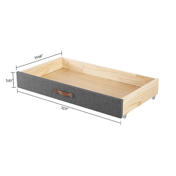 MUSEHOMEINC Upholstered Solid Wood Under Bed Storage Organizer Drawer with 4 Wheels for Bedroom Leather Handle Underbed Storage On Sale Bed Bath Beyond 36326071