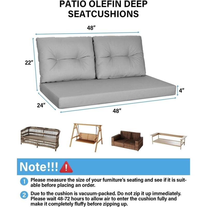 WINSOON Outdoor Waterproof and Resistant Chair Cushion Set, Deep Seat and Backrest Cushion Set for Patio