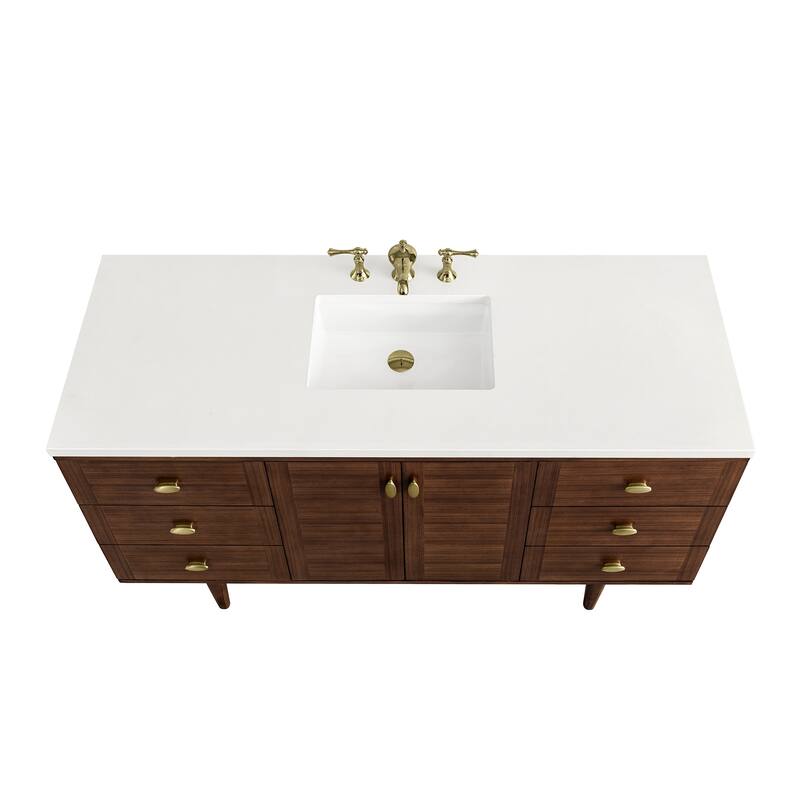 James Martin Vanities Amberly 72" Double Vanity, Mid-Century Walnut - White Zeus Quartz