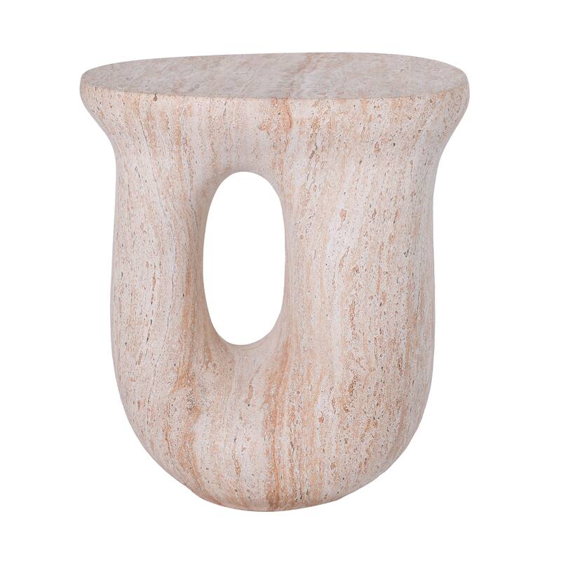 Christopher Knight Home - Modern Indoor/Outdoor 18.9"H U-Shaped Faux Marble MgO Accent Side Table with Unique Veining