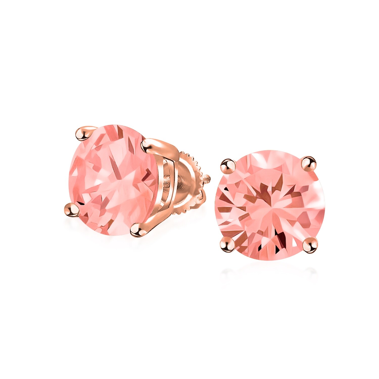 Rose Gold Color Light of Pink Stud Earrings Round Zirconia Ear Stud Earings Jewelry