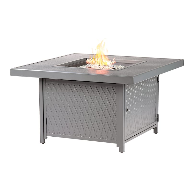 Square 42 in. x 42 in. Aluminum Propane Fire Pit Table with Glass Beads, Two Covers, Lid, 57,000 BTUs - N/A - Grey