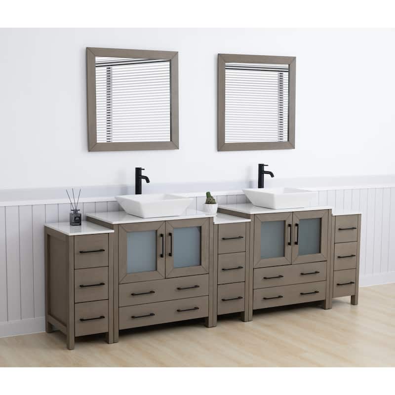Vanity Art 96-inch Double Sink Bathroom Vanity Set with Engineered Marble Top and Free Mirror - 96 x 18.5 x 36 Inches