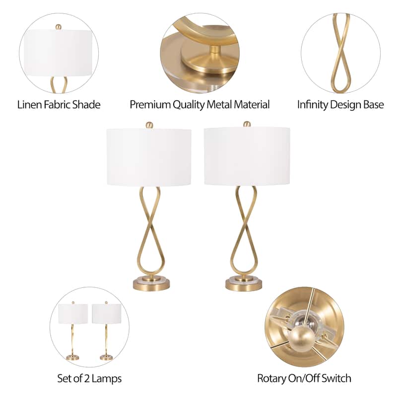 Sagebrook Home Modern Glam Metal Set Of 2 28" Infinity Table Lamps, Gold, Geometric - 14" x 14" x 28"