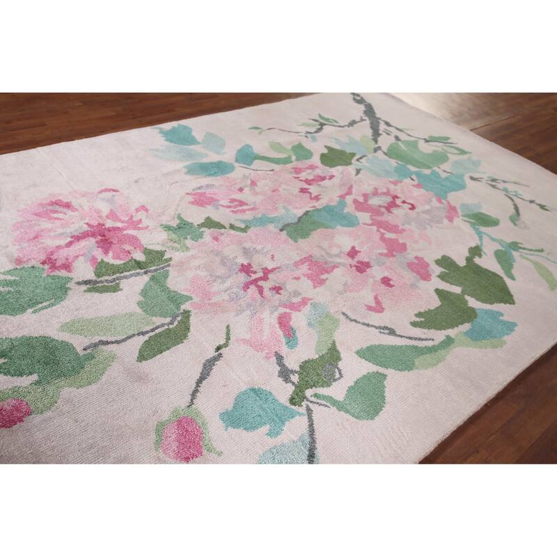 Floral Abstract Area Rug Handmade Wool & Silk Carpet - 6'7"x 9'7"