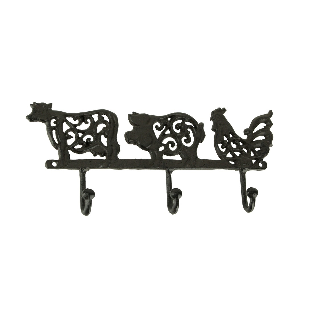 Shop Rustic Brown Cast Iron Pig Rooster Cow Triple Wall Hook Rack