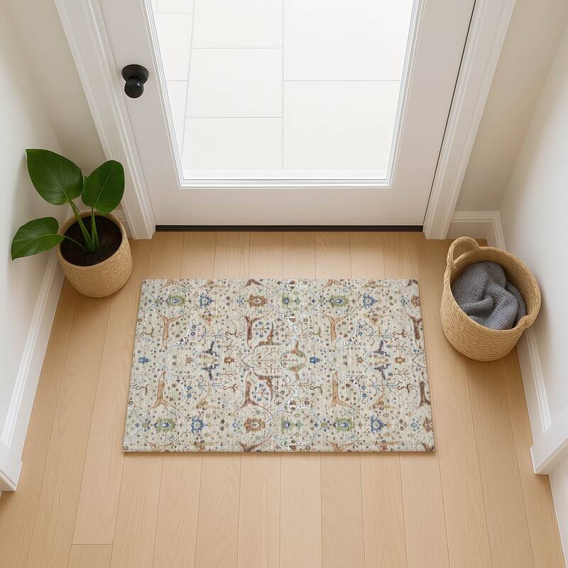 Machine Washable Indoor/ Outdoor Traditional Persian Chantille Rug