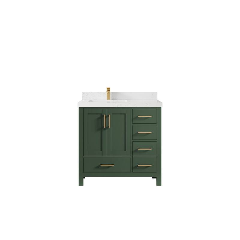 Willow Collections 36 in. W x 22 in. D Malibu Left Offset Sink Bathroom Vanity with Countertop - 2" Empira White - Lafayette Green