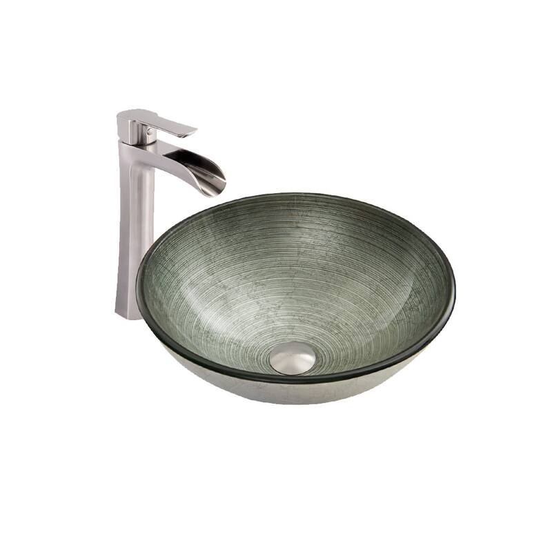 Vigo 16-1/2" Glass Bathroom Vessel Sink with Niko Single Hole Bathroom