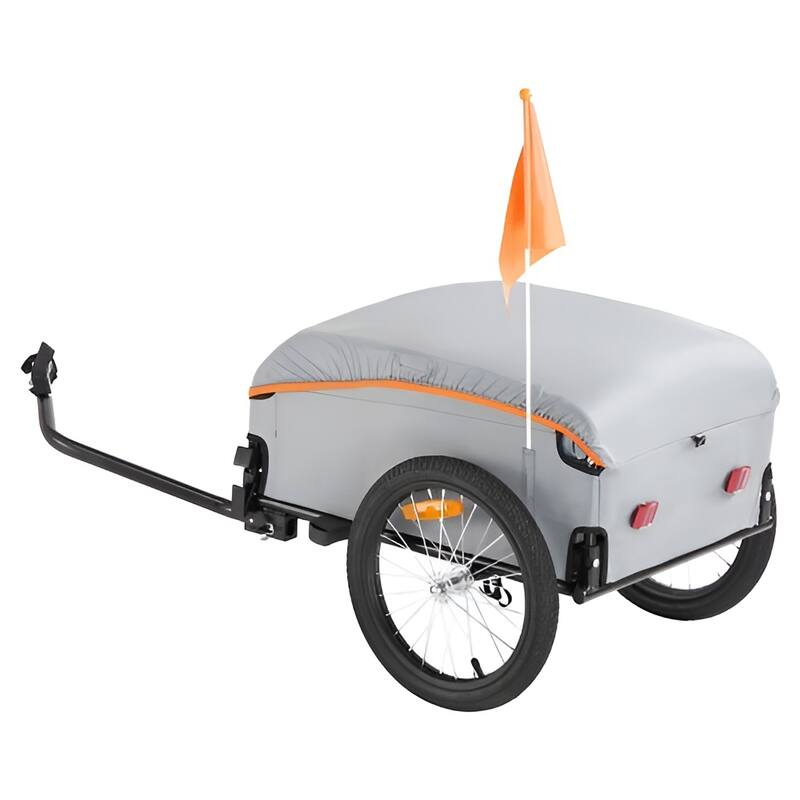 Grey Steel Bike Cargo Trailer, 100lb Load, Foldable and Rain Cover - 53.15” L x 24.80” W x 20.67” H