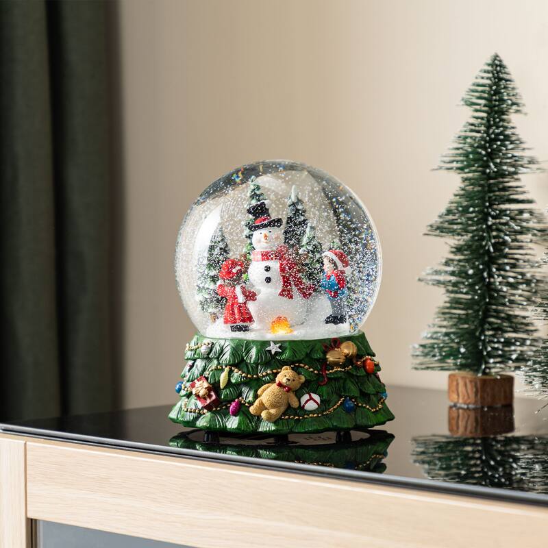 Glitzhome 150mm Christmas Resin Lighted Musical Snowflakes Santa or Snowman Waterglobe - Snowman