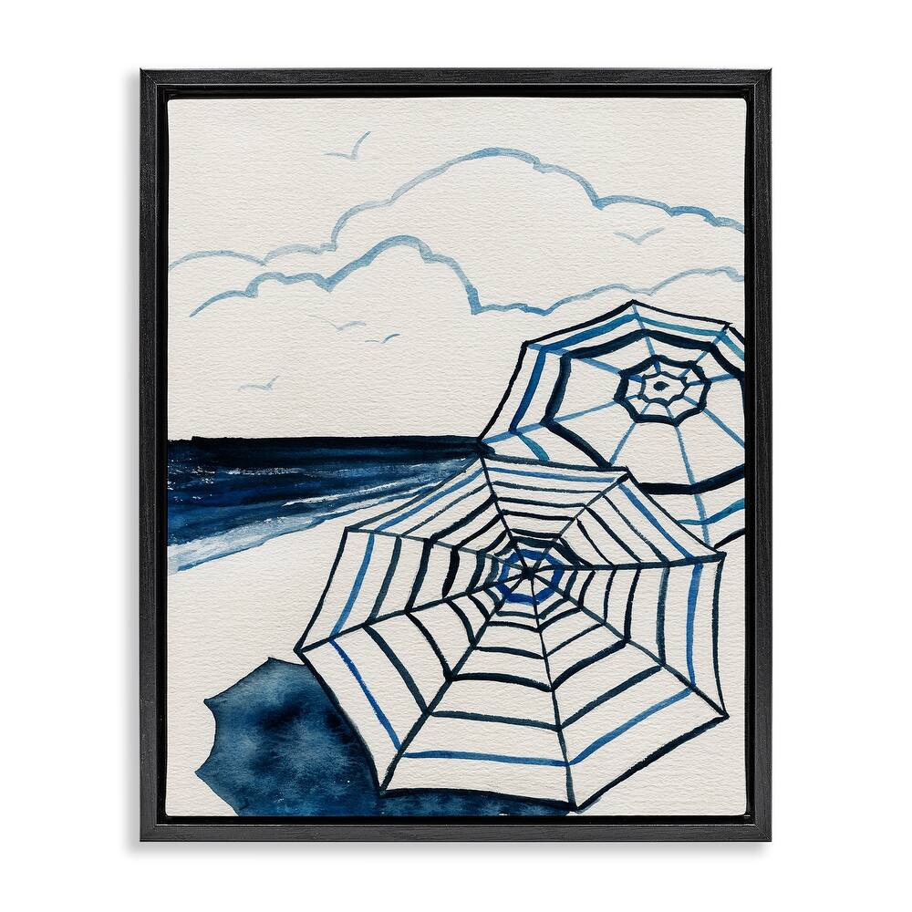 Stupell Umbrellas on Minimal Beach Framed Floater Canvas Wall Art Design By Carol Robinson