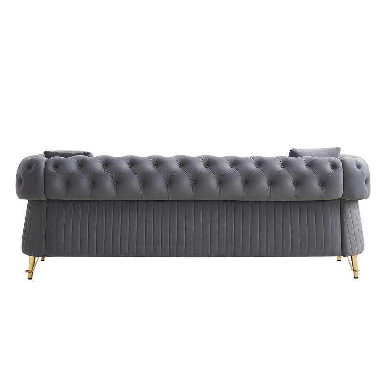 Chesterfield Tufted Velvet Sofa with Seat Cushions and Toss Pillows