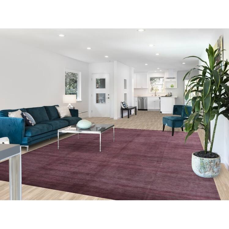Hand Knotted Oriental 100% Wool Carpet Modern Solid Purples Gabbeh Area Rug - 12' 0'' X 8' 10''