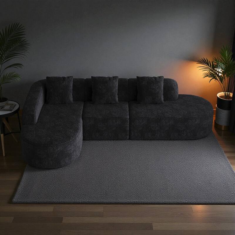 111.8" Modern Curved Modular Sectional Sofa Upholstered in Lychee-Textured Long-Pile Polyester with 3 Pillows for Living Room
