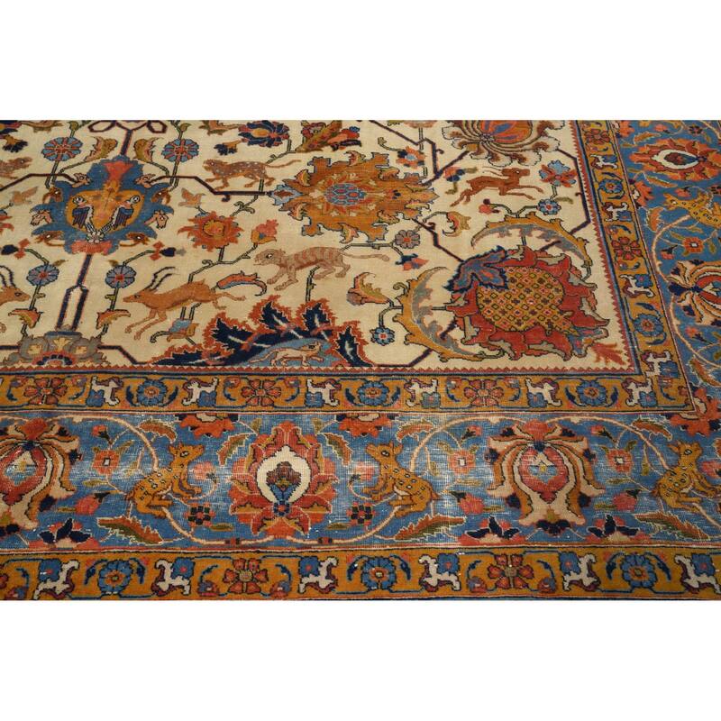 Hand Knotted Oriental 100% Wool Carpet Traditional All-Over Beige & Ivories Tabriz Area Rug - 12' 11'' X 10' 3''