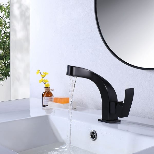 slide 1 of 15, Matte Black Bathroom Faucet Waterfall Vessel Sink Faucet Single Handle 3.88*7*6.8