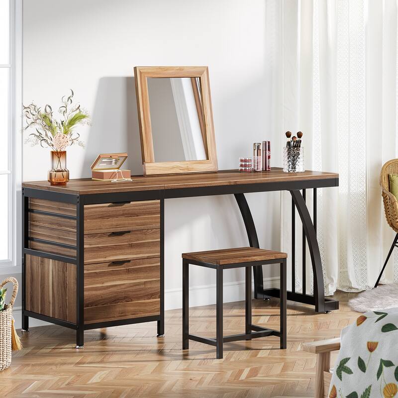 59" Large Vanity Desk with 3 Reversible Drawers, Chic Makeup Dressing Table Vanity Station for Women Girls Bedroom