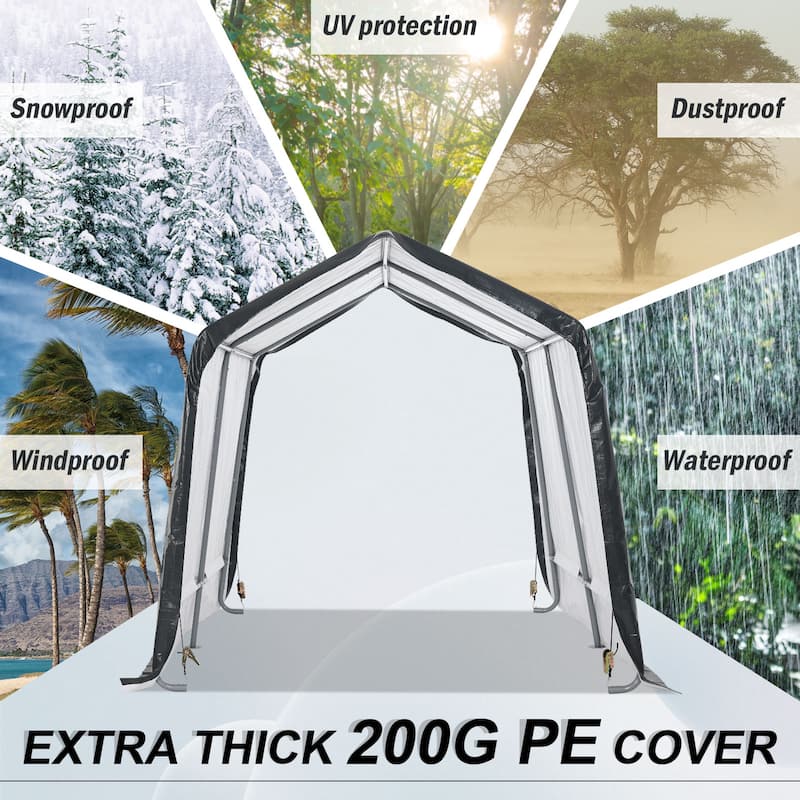 Aoodor Heavy Duty Storage Shelter, Portable Shed Carport with Roll-up Zipper Door ,Waterproof and UV Resistant - 6'×8'