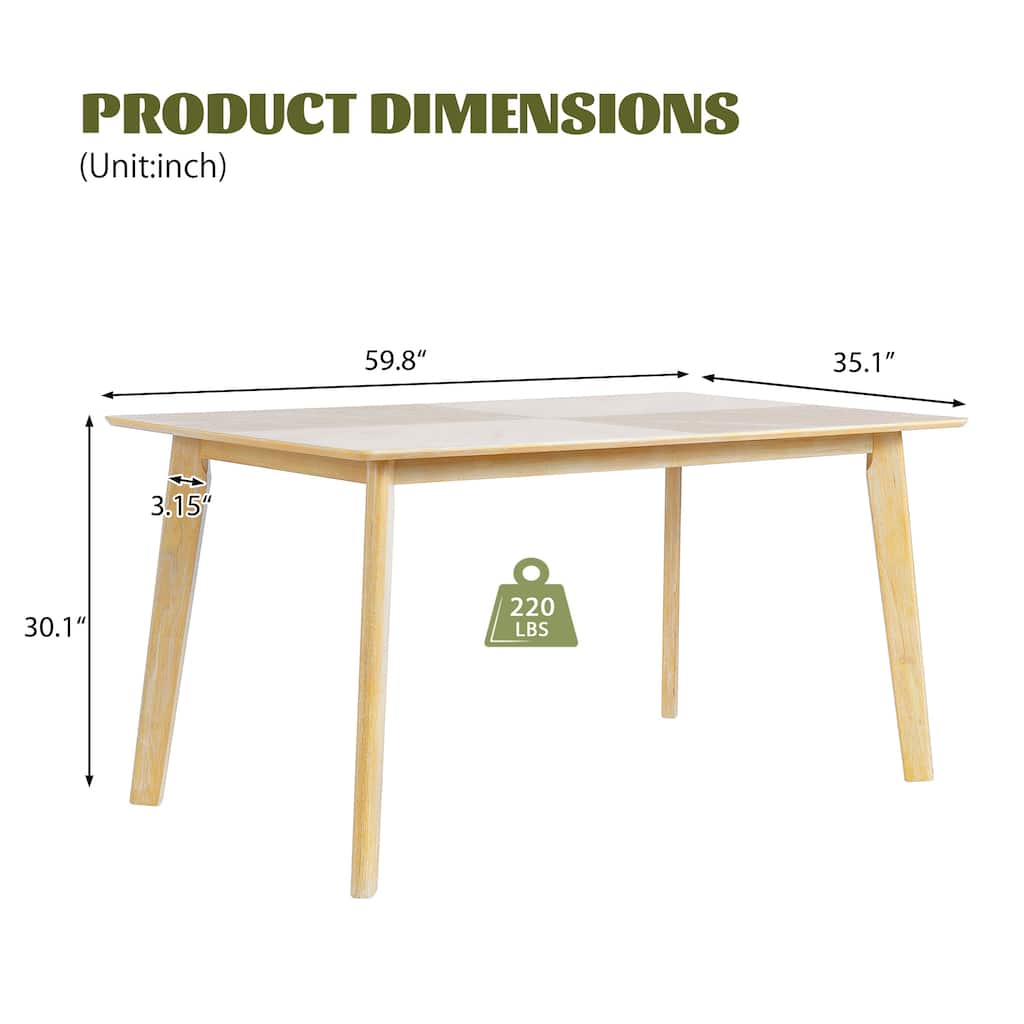 Rectangular Dining Table for 6, Solid Wood Kitchen Dining Table, Coffee Table with MDF Tabletop & Rubberwood Legs