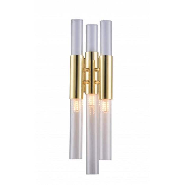3 Light Gold Wall Sconce with Clear Glass Tube Accents