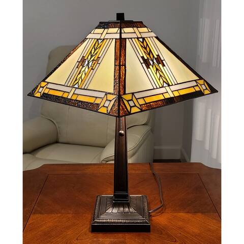 Tiffany Style Table Lamp Mission 23" Tall Stained Glass Amora Lighting
