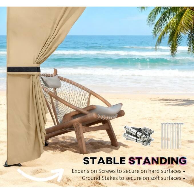 GDFStudio - Outdoor 11'x11' Double Roof Patio Gazebo with Church Windows & Curtains