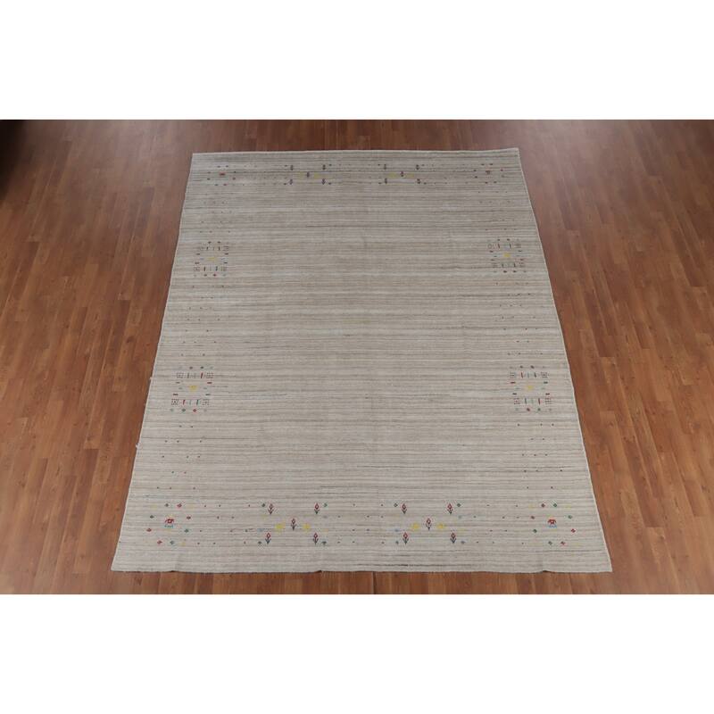 Hand Knotted Oriental 100% Wool Carpet Tribal Animal Pictorial Beige & Ivories Gabbeh Area Rug - 9' 11'' X 7' 9''