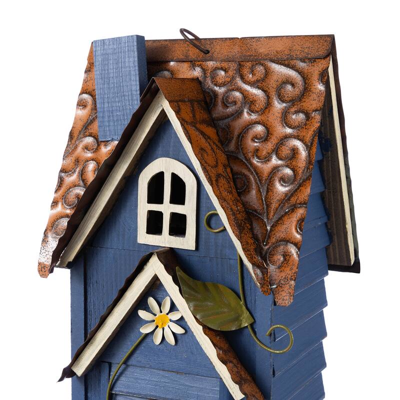 Glitzhome 24.25"H Oversized Washed Blue or White 3-Tiered Solid Wood Villa Decorative Outdoor Garden Birdhouse