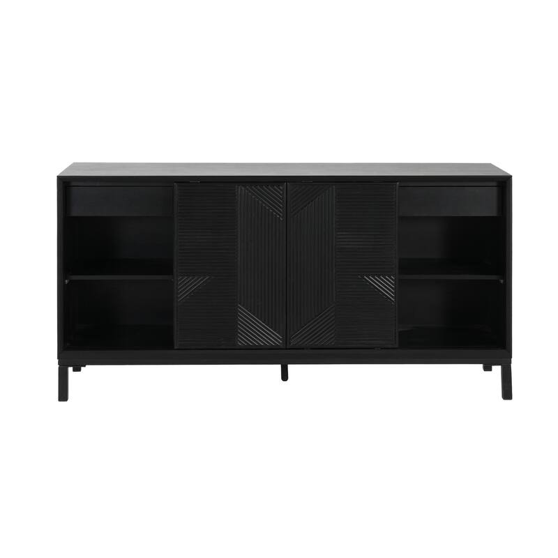 60''W Modern Geometric Accent Cabinet,with Sliding Doors Two Drawers - N/A