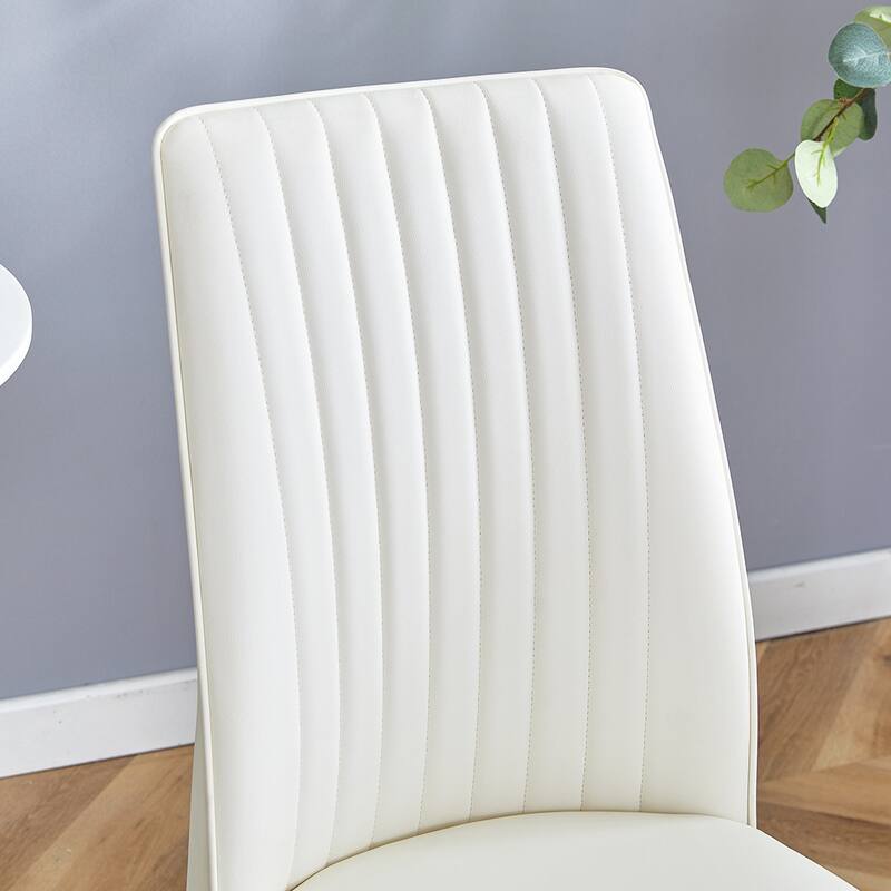 Set of 4 White Dining Chair Set w/ PU Material High Back Seat for Dining Room, Kitchen and Living Room