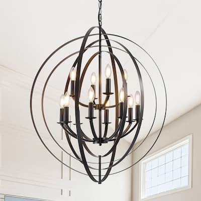 12 - Light Dimmable Candle Style Globe Tiered Chandelier