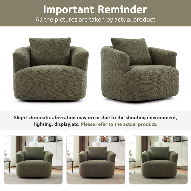 Swivel Chair with Throw Pillow & Spring Seat