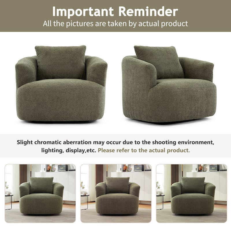 Upholstered Swivel Sofa Chair, Barrel Accent Chair for Office with Throw Pillow, Living Room Sofa Chair with Swivel Base