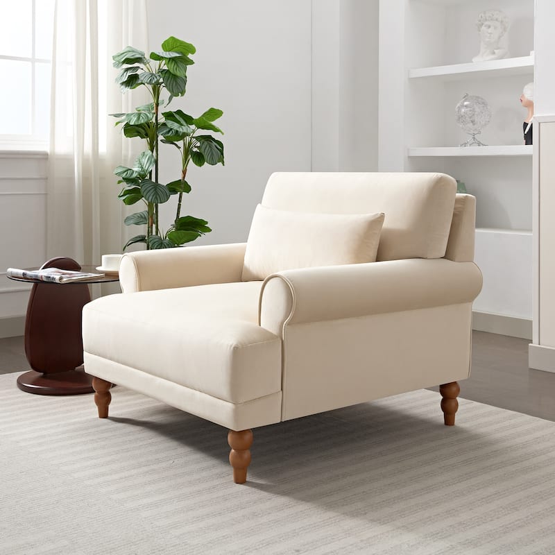 Beige 37.8" Velvet Accent Chair