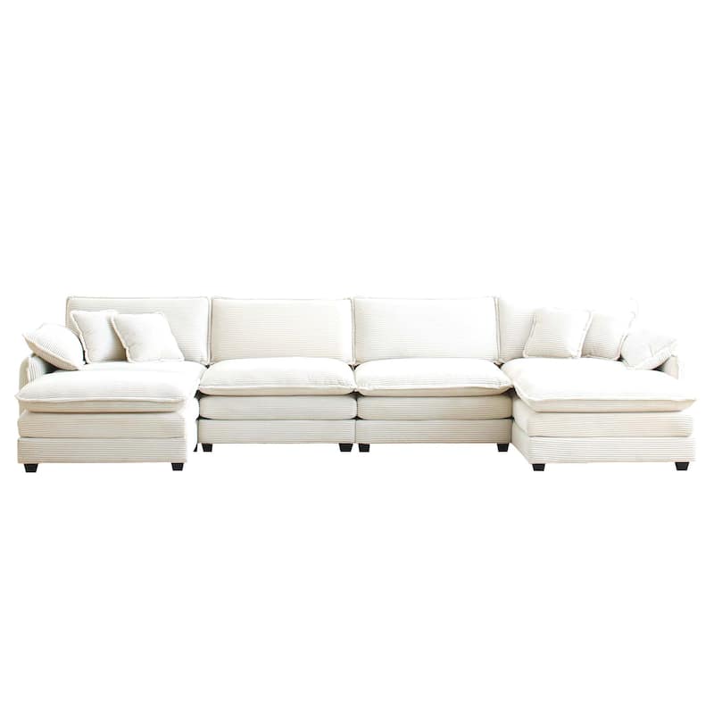 6-piece Oversized Corduroy Upholstered U-Shaped Modular Sectional Sofa with 2 Removable Ottoman and Free Combination
