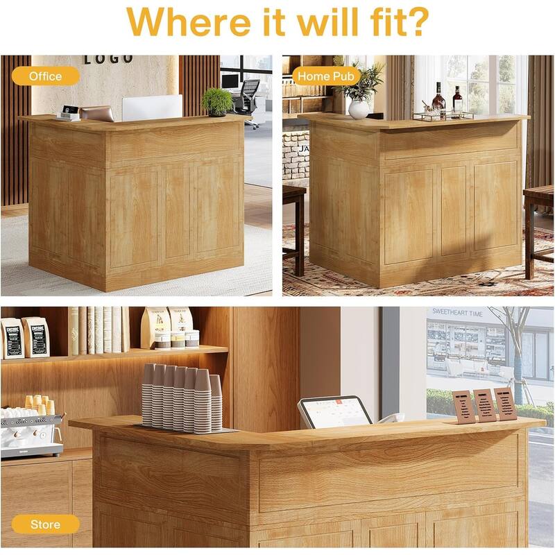 Reception Desk with Storage Shelves, L-Shaped Modern Front Desk