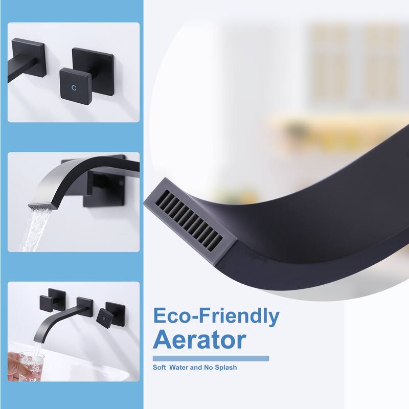 WOWOW Double Handle Wall Mounted Waterfall Bathroom Faucet