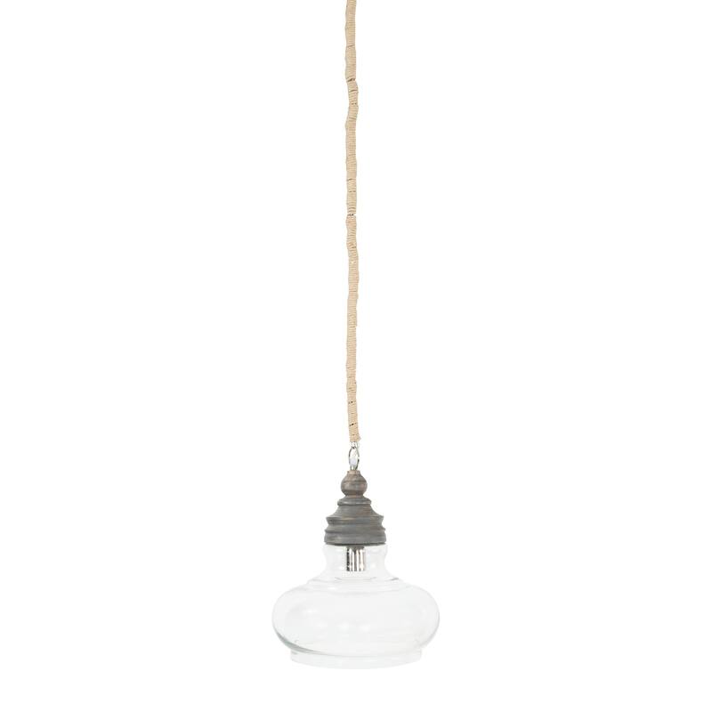 Glass and Distressed Mango Wood Ceiling Light